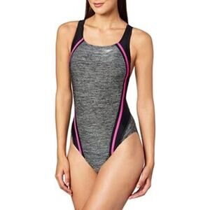 Speedo one piece endurance swimsuit size 6 gray pink racerback performance